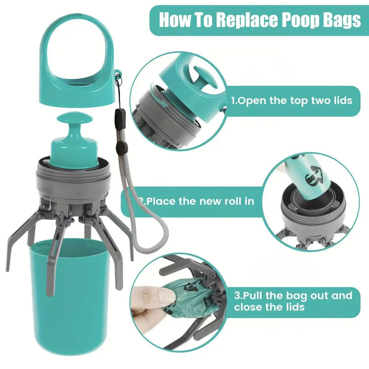 Portable 6-Claw Pet Poop Picker No-Touch Dog Poop Scooper Built-in Waste Bag Holder Outdoor Walking Clean Poop Collector