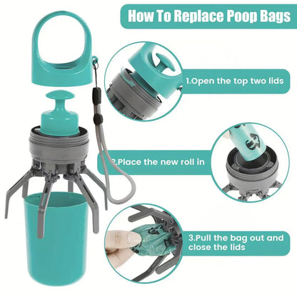 Portable 6-Claw Pet Poop Picker No-Touch Dog Poop Scooper Built-in Waste Bag Holder Outdoor Walking Clean Poop Collector